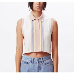 OBEY Hailey Womens Sleeveless Polo Shirt striped cropped 100% cotton size XS